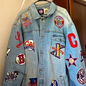 Baseball Retro Theme Oversized Jean Jacket